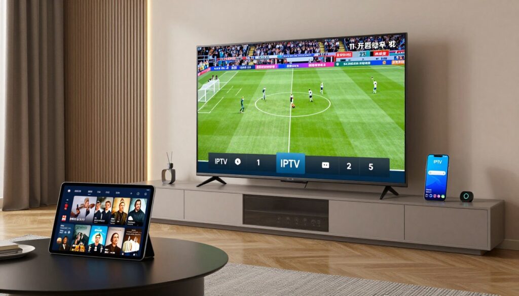 Best IPTV USA streaming services displayed on multiple devices including smart TV, tablet, and smartphone