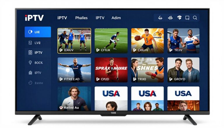 premium usa iptv streaming interface showing live channels and sports content on multiple devices